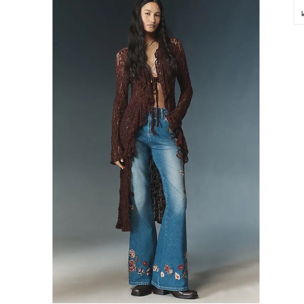 Driftwood Embroidered Farrah Flare Jeans Bows and Roses